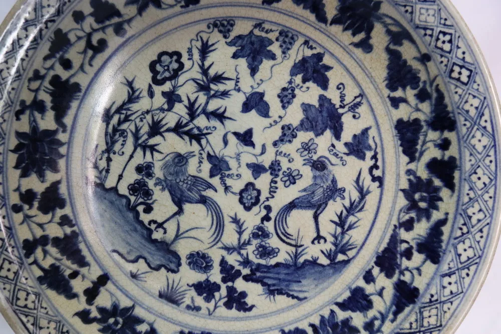 Antique Chinese Blue and White Porcelain Charger Plate Early Ming Dynasty, view 2