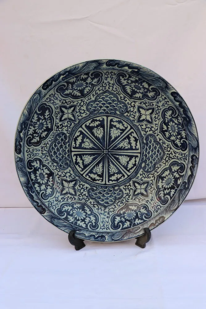Antique Chinese Blue and White Porcelain Charger Plate Yuan Dynasty