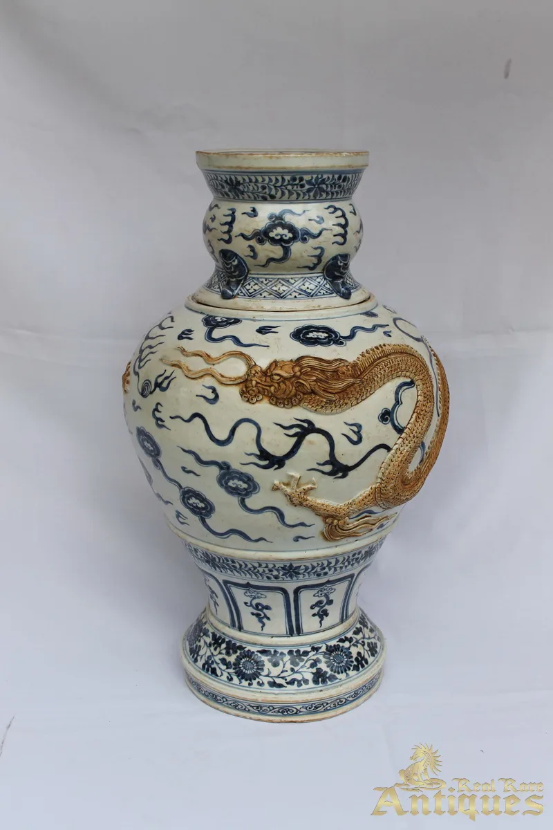 Antique Chinese Blue and White Porcelain Late Yuan - Ming Vase