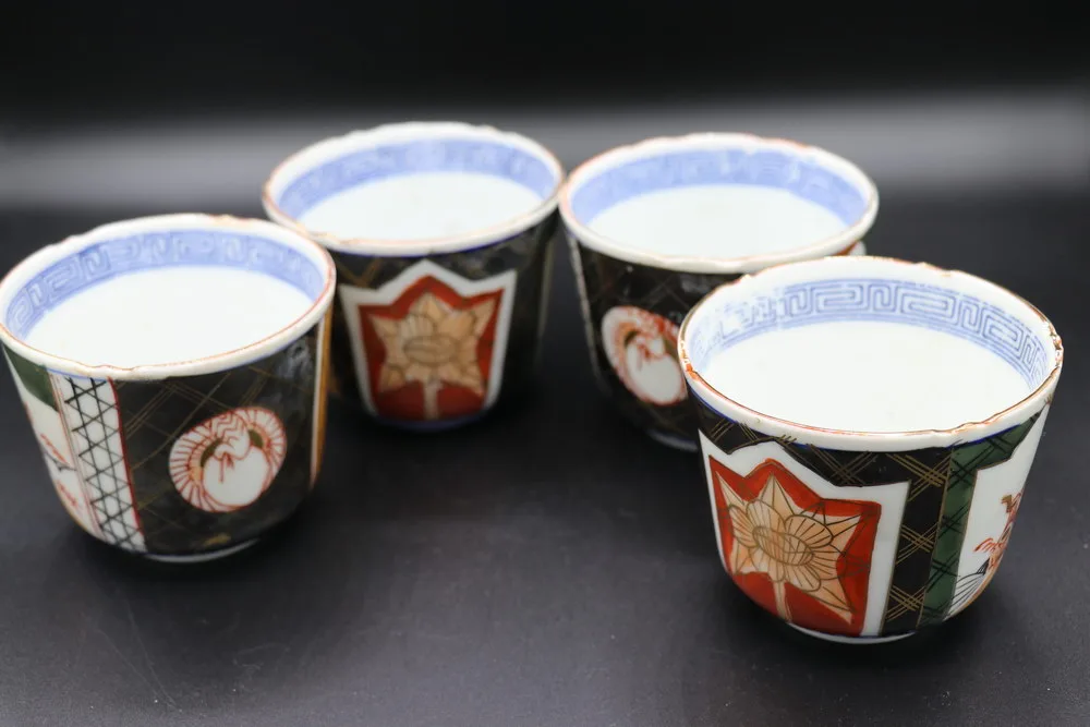 Antique Chinese Enameled Porcelain Cup Set Late Qing Dynasty