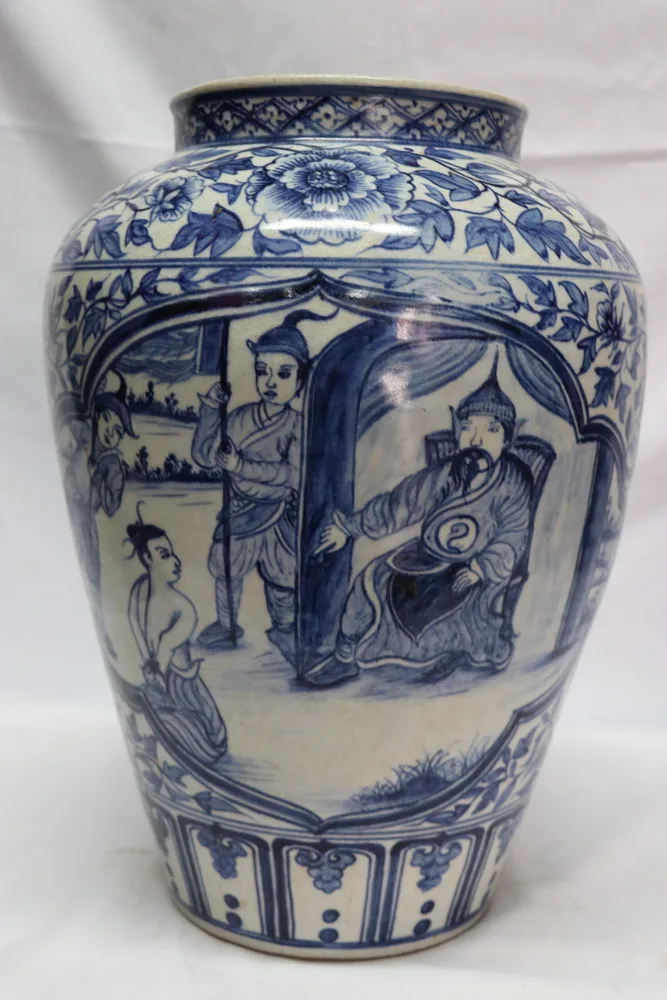 Blue and White Porcelain Ming Vase Warrior Riding a Horse, view 3