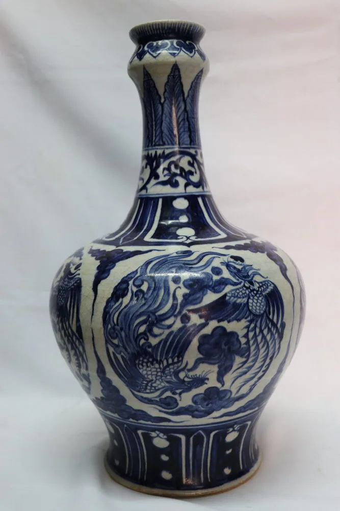 Blue and White Yuan Dynasty Porcelain Vase with Phoenix
