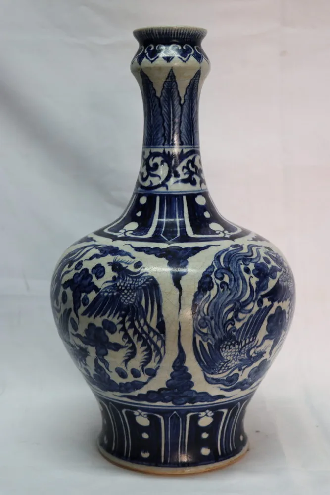 Blue and White Yuan Dynasty Porcelain Vase with Phoenix, view 2