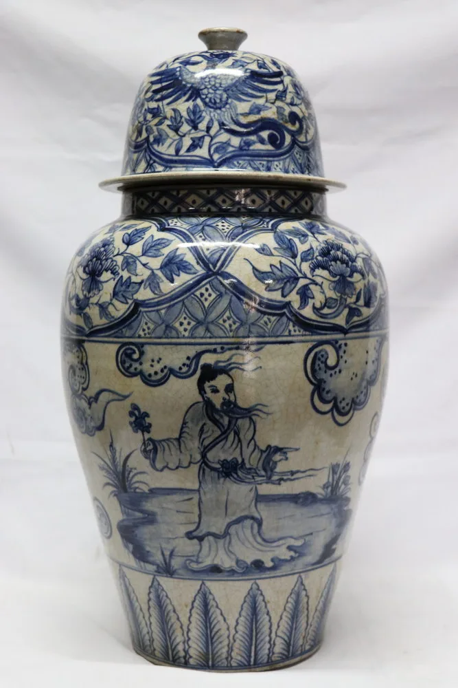 Early Ming Blue and White Antique Porcelain Jar with Cover, view 2