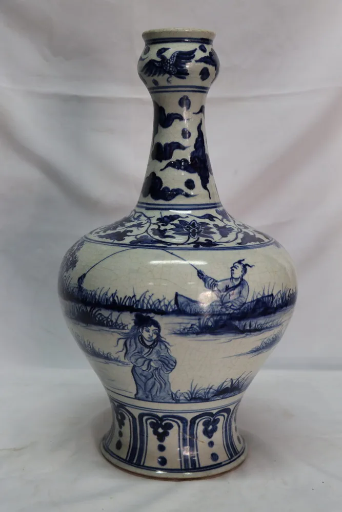 Early Ming Dynasty Blue and White Porcelain Vase with Characters
