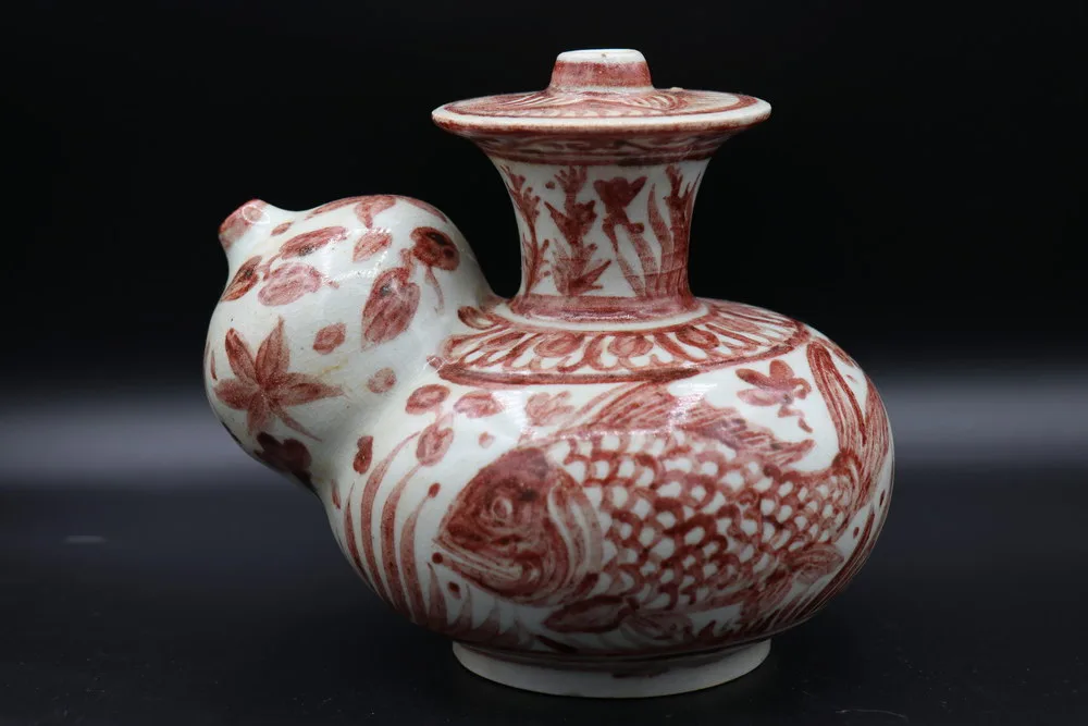 Rare Red Underglazed Antique Chinese Porcelain Kendi Ming Dynasty