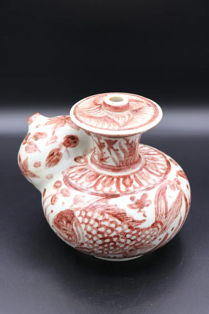 Rare Red Underglazed Antique Chinese Porcelain Kendi Ming Dynasty, view 3